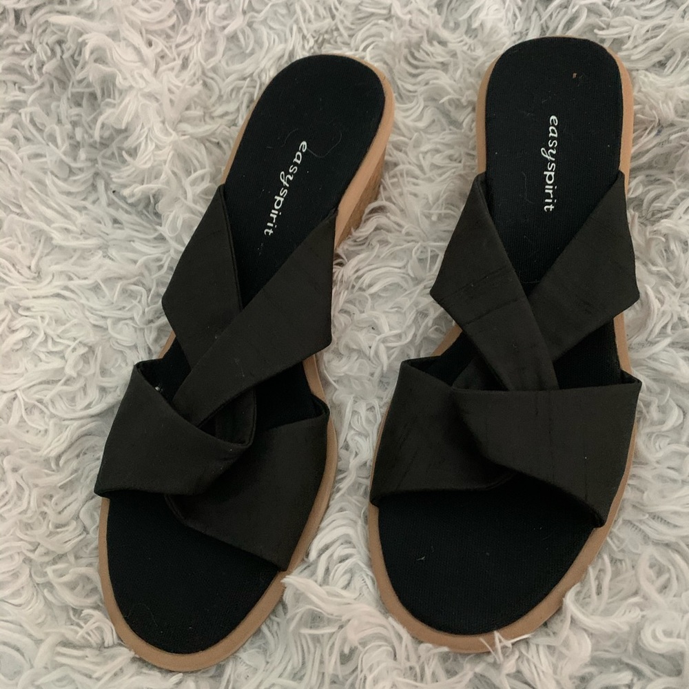Nwot Easy Spirit Black Fabric Wedges